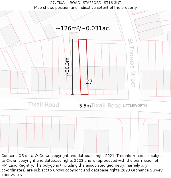 27, TIXALL ROAD, STAFFORD, ST16 3UT: Plot and title map