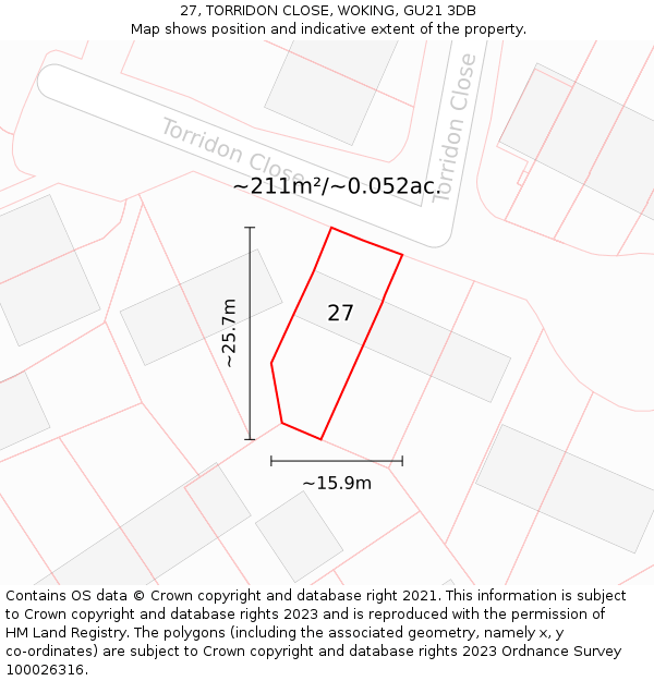 27, TORRIDON CLOSE, WOKING, GU21 3DB: Plot and title map