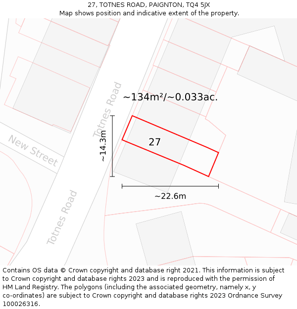 27, TOTNES ROAD, PAIGNTON, TQ4 5JX: Plot and title map