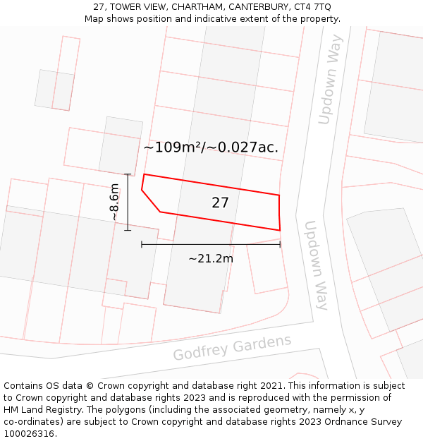 27, TOWER VIEW, CHARTHAM, CANTERBURY, CT4 7TQ: Plot and title map