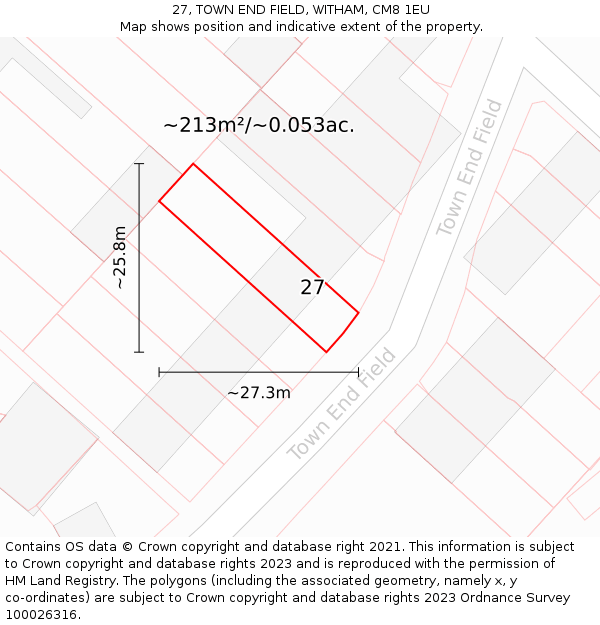 27, TOWN END FIELD, WITHAM, CM8 1EU: Plot and title map