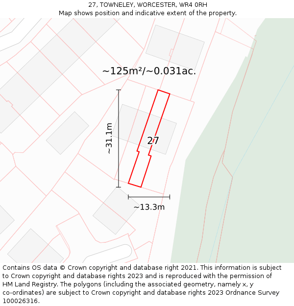 27, TOWNELEY, WORCESTER, WR4 0RH: Plot and title map