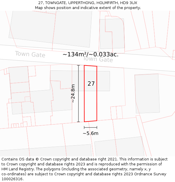 27, TOWNGATE, UPPERTHONG, HOLMFIRTH, HD9 3UX: Plot and title map