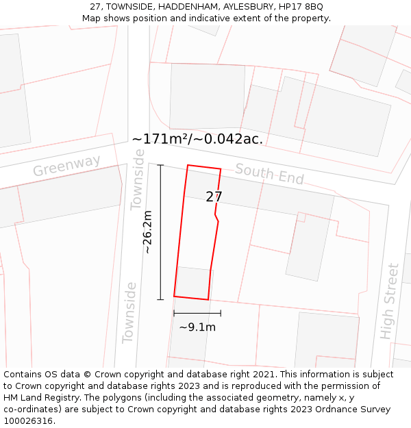 27, TOWNSIDE, HADDENHAM, AYLESBURY, HP17 8BQ: Plot and title map