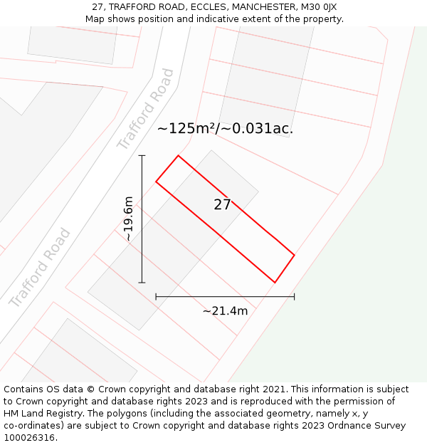 27, TRAFFORD ROAD, ECCLES, MANCHESTER, M30 0JX: Plot and title map