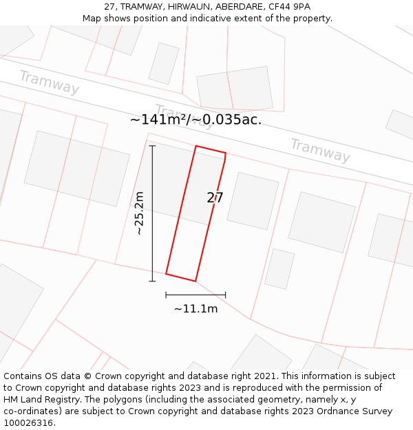27, TRAMWAY, HIRWAUN, ABERDARE, CF44 9PA: Plot and title map