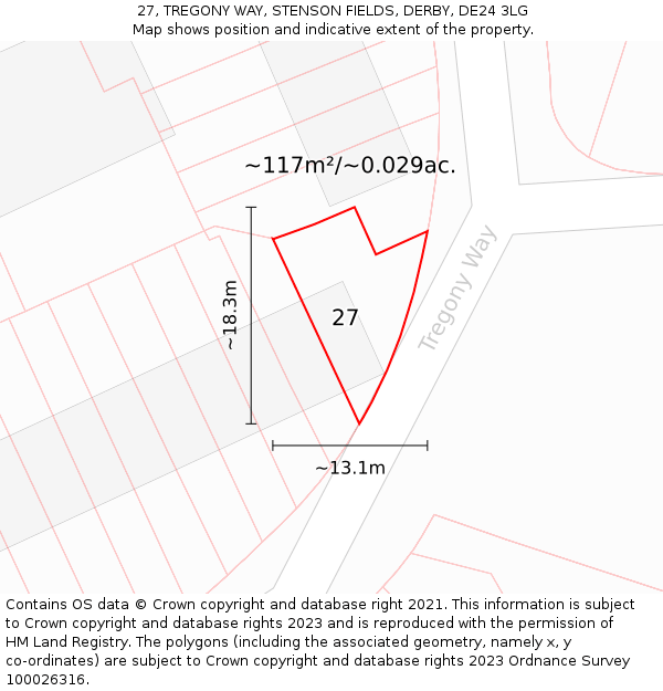 27, TREGONY WAY, STENSON FIELDS, DERBY, DE24 3LG: Plot and title map