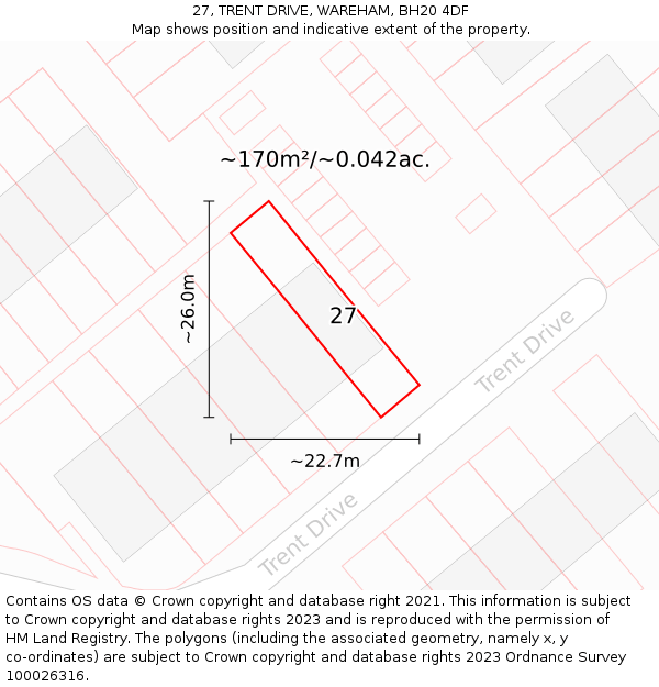 27, TRENT DRIVE, WAREHAM, BH20 4DF: Plot and title map