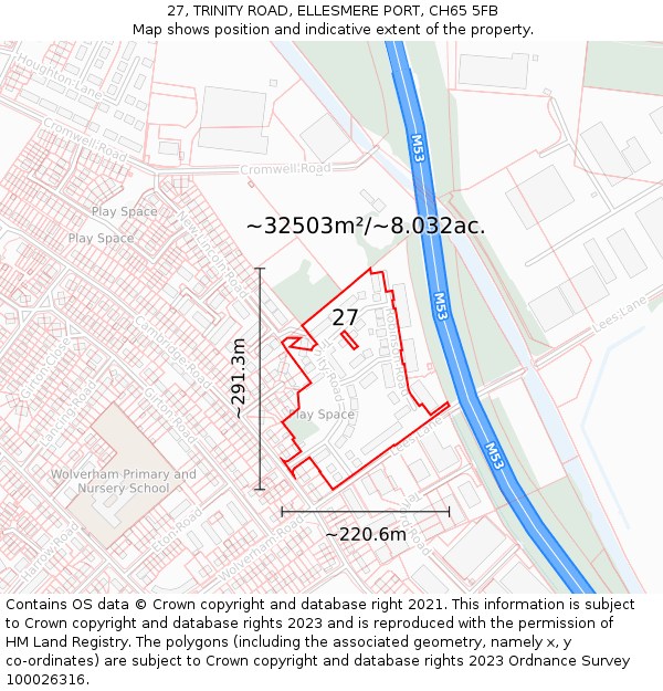 27, TRINITY ROAD, ELLESMERE PORT, CH65 5FB: Plot and title map