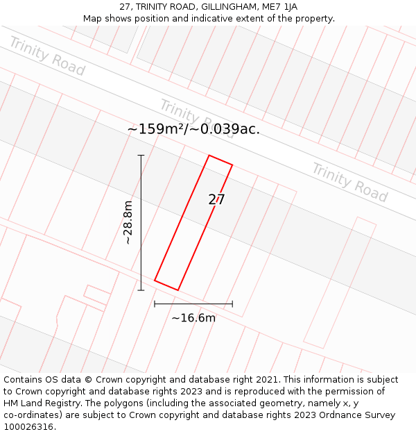 27, TRINITY ROAD, GILLINGHAM, ME7 1JA: Plot and title map
