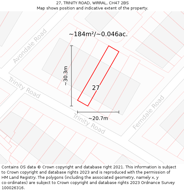 27, TRINITY ROAD, WIRRAL, CH47 2BS: Plot and title map