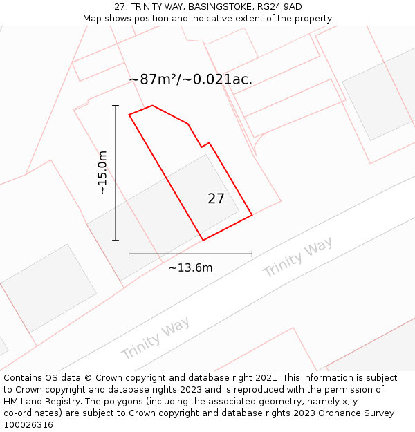 27, TRINITY WAY, BASINGSTOKE, RG24 9AD: Plot and title map