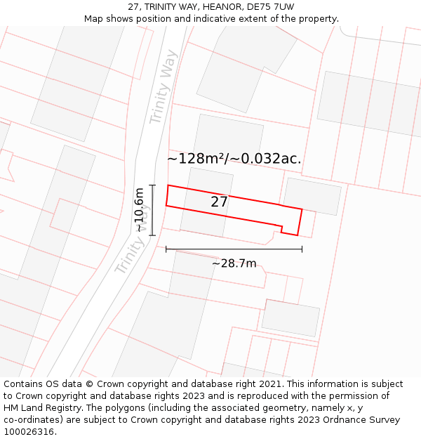 27, TRINITY WAY, HEANOR, DE75 7UW: Plot and title map