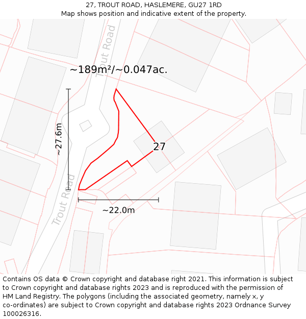 27, TROUT ROAD, HASLEMERE, GU27 1RD: Plot and title map
