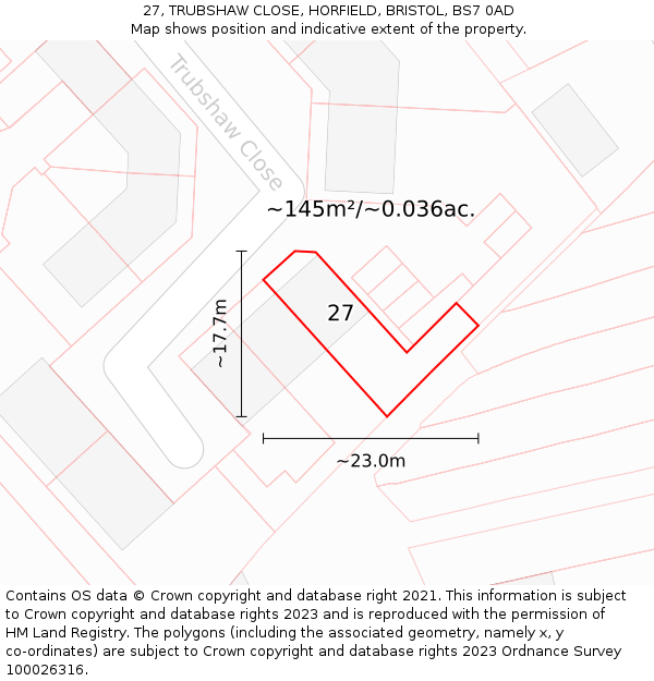 27, TRUBSHAW CLOSE, HORFIELD, BRISTOL, BS7 0AD: Plot and title map