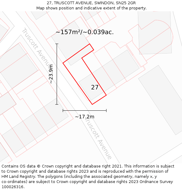 27, TRUSCOTT AVENUE, SWINDON, SN25 2GR: Plot and title map