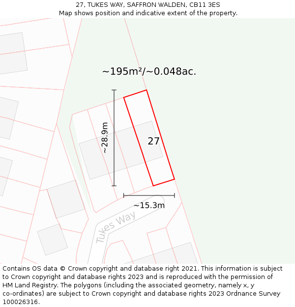 27, TUKES WAY, SAFFRON WALDEN, CB11 3ES: Plot and title map