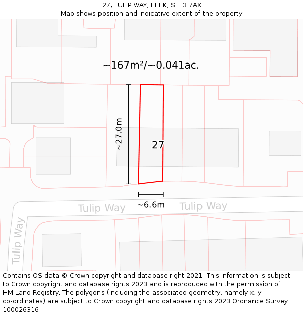 27, TULIP WAY, LEEK, ST13 7AX: Plot and title map