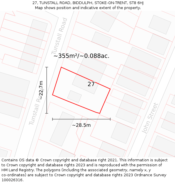 27, TUNSTALL ROAD, BIDDULPH, STOKE-ON-TRENT, ST8 6HJ: Plot and title map