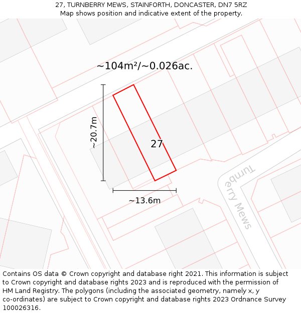 27, TURNBERRY MEWS, STAINFORTH, DONCASTER, DN7 5RZ: Plot and title map