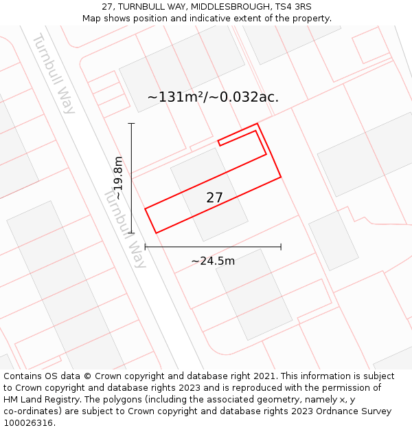 27, TURNBULL WAY, MIDDLESBROUGH, TS4 3RS: Plot and title map