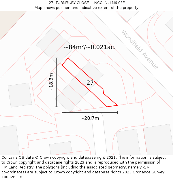 27, TURNBURY CLOSE, LINCOLN, LN6 0FE: Plot and title map