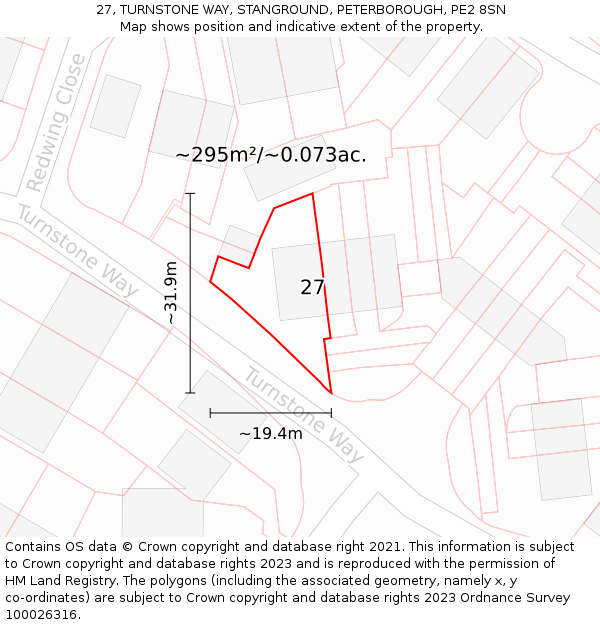 27, TURNSTONE WAY, STANGROUND, PETERBOROUGH, PE2 8SN: Plot and title map