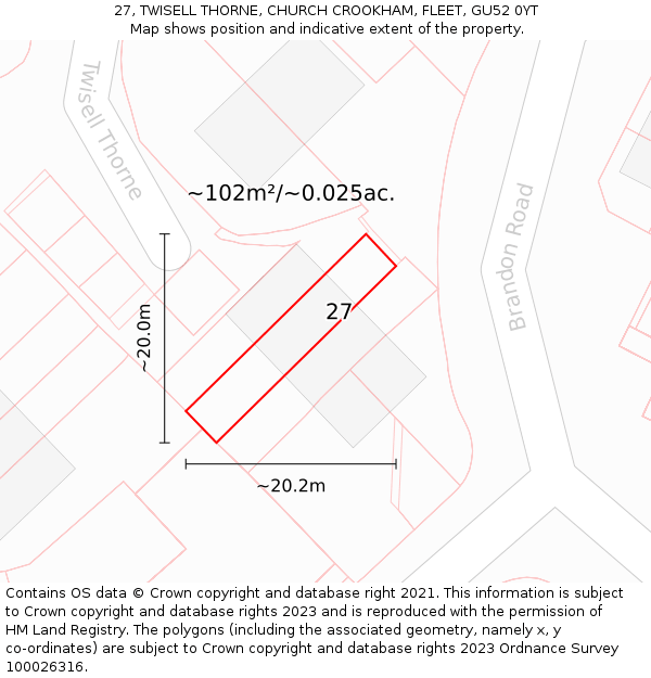 27, TWISELL THORNE, CHURCH CROOKHAM, FLEET, GU52 0YT: Plot and title map