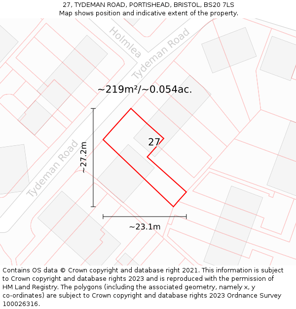 27, TYDEMAN ROAD, PORTISHEAD, BRISTOL, BS20 7LS: Plot and title map