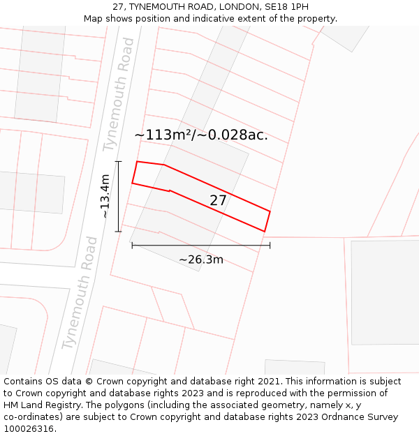 27, TYNEMOUTH ROAD, LONDON, SE18 1PH: Plot and title map