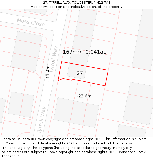 27, TYRRELL WAY, TOWCESTER, NN12 7AS: Plot and title map