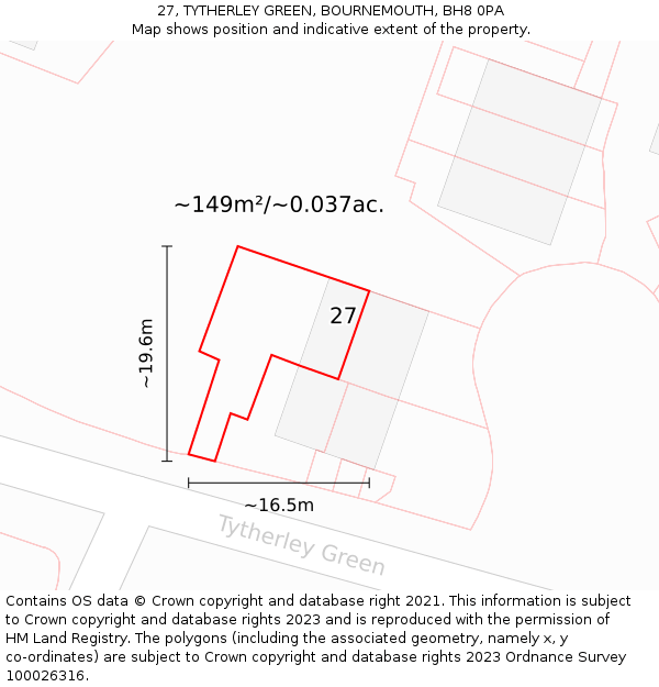 27, TYTHERLEY GREEN, BOURNEMOUTH, BH8 0PA: Plot and title map