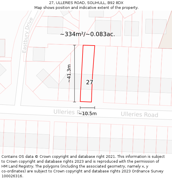 27, ULLERIES ROAD, SOLIHULL, B92 8DX: Plot and title map