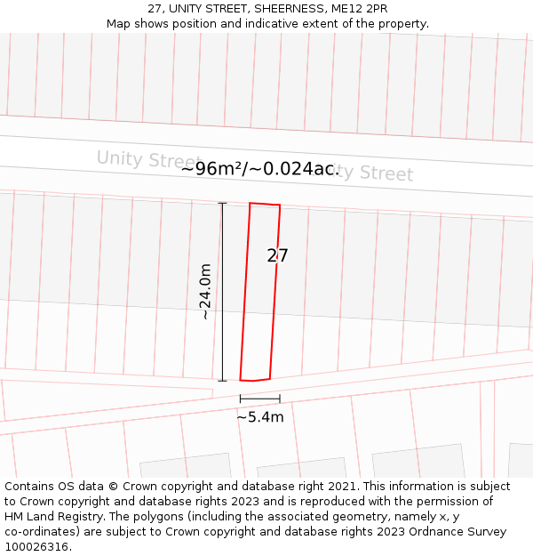 27, UNITY STREET, SHEERNESS, ME12 2PR: Plot and title map