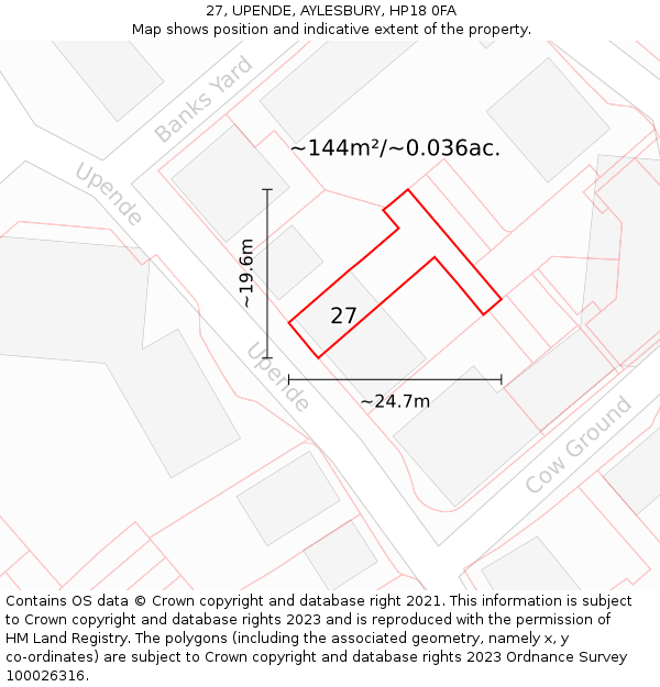 27, UPENDE, AYLESBURY, HP18 0FA: Plot and title map
