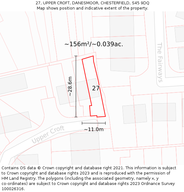 27, UPPER CROFT, DANESMOOR, CHESTERFIELD, S45 9DQ: Plot and title map