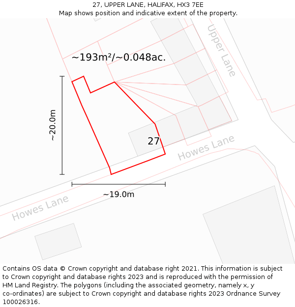 27, UPPER LANE, HALIFAX, HX3 7EE: Plot and title map