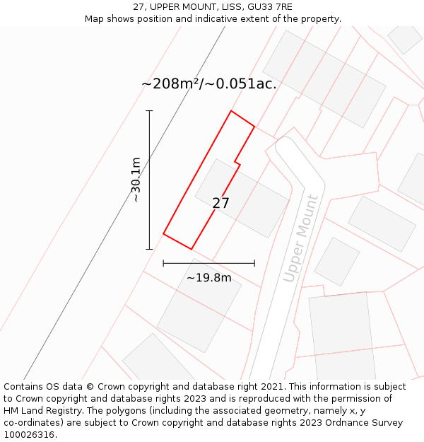 27, UPPER MOUNT, LISS, GU33 7RE: Plot and title map