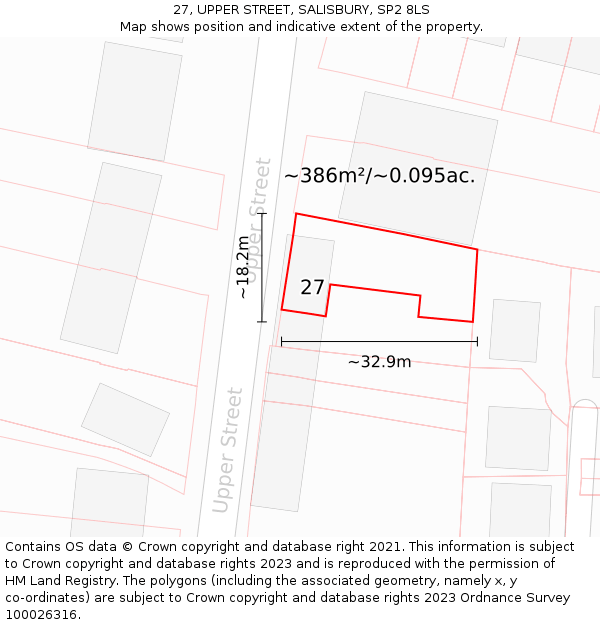 27, UPPER STREET, SALISBURY, SP2 8LS: Plot and title map