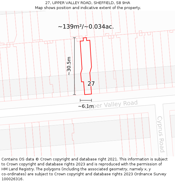27, UPPER VALLEY ROAD, SHEFFIELD, S8 9HA: Plot and title map
