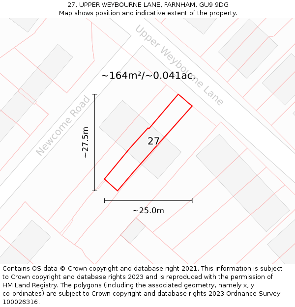 27, UPPER WEYBOURNE LANE, FARNHAM, GU9 9DG: Plot and title map