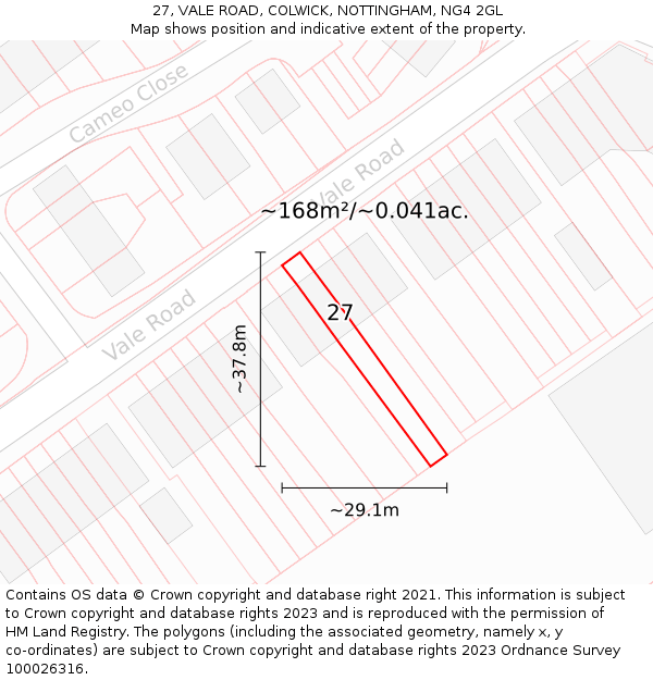 27, VALE ROAD, COLWICK, NOTTINGHAM, NG4 2GL: Plot and title map