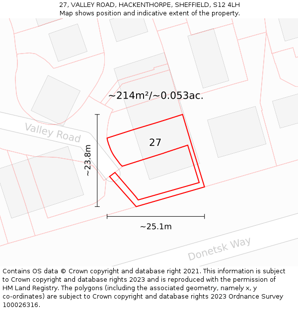 27, VALLEY ROAD, HACKENTHORPE, SHEFFIELD, S12 4LH: Plot and title map