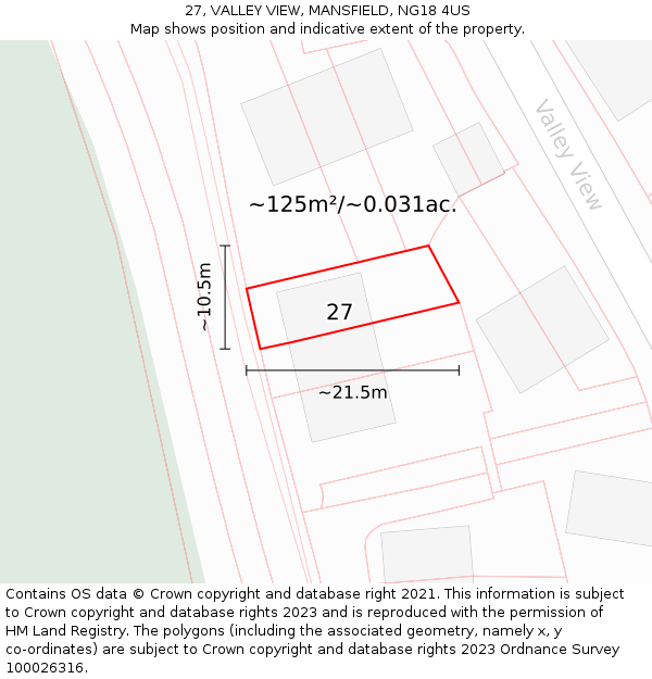 27, VALLEY VIEW, MANSFIELD, NG18 4US: Plot and title map