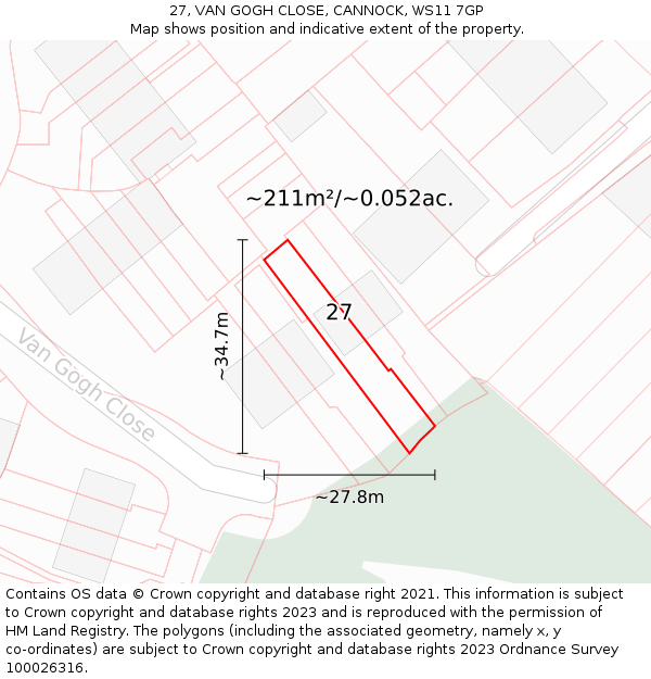27, VAN GOGH CLOSE, CANNOCK, WS11 7GP: Plot and title map