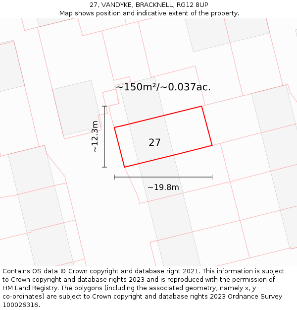 27, VANDYKE, BRACKNELL, RG12 8UP: Plot and title map