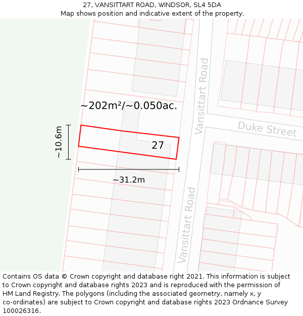 27, VANSITTART ROAD, WINDSOR, SL4 5DA: Plot and title map