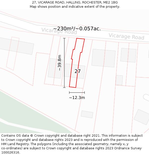 27, VICARAGE ROAD, HALLING, ROCHESTER, ME2 1BG: Plot and title map