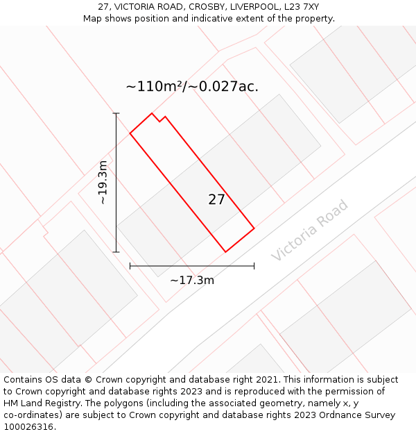27, VICTORIA ROAD, CROSBY, LIVERPOOL, L23 7XY: Plot and title map