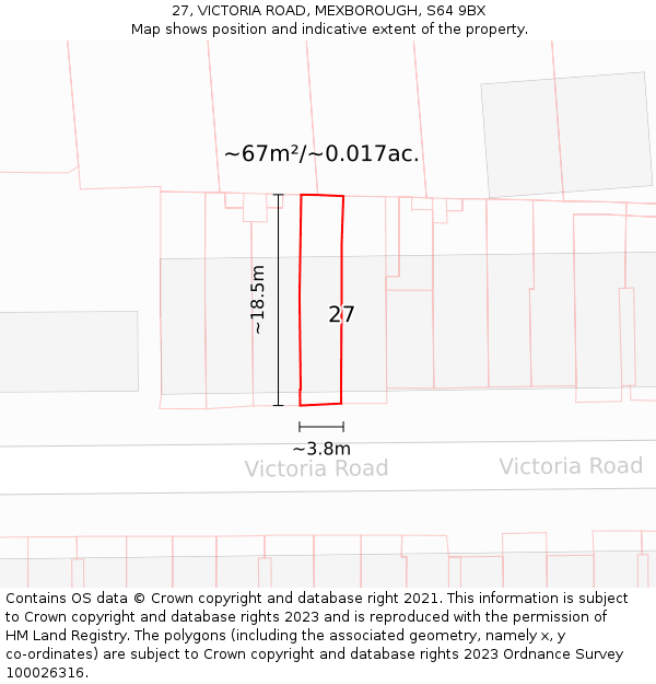 27, VICTORIA ROAD, MEXBOROUGH, S64 9BX: Plot and title map